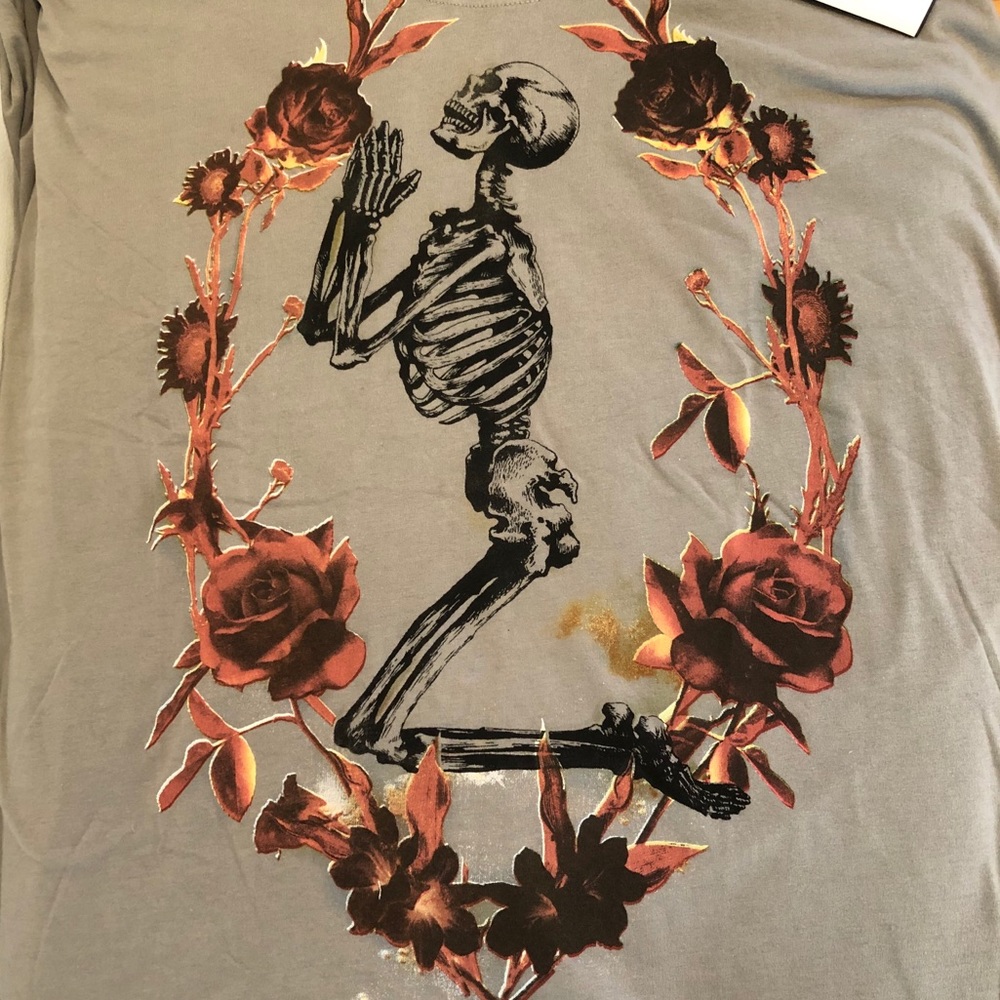 Skeleton & Roses RELIGION Neck Tie T-Shirt NWT - Picture 6 of 8